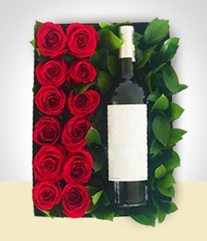 Combos Especiais - Caixa romntica de rosas e vinho
